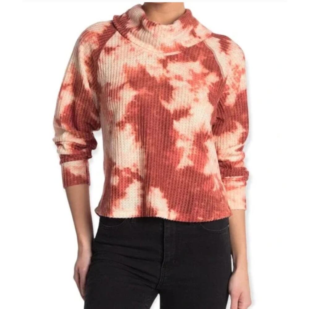 Nordstrom Abound Tie-Dye Funnel Neck Thermal Top In Rust NWT Size Medium
